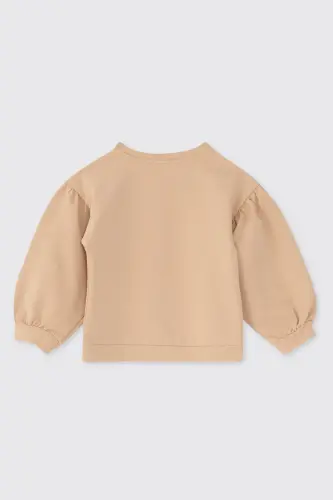 Girl Baby Printed Detailed Beige Sweatshirt - PANÇO (1)