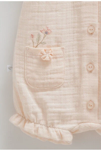 GIRL BABY ROMPER 100% COTTON DOUBLE POCKET FLOWER DETAILED 2025 SUMMER SEASON - 3