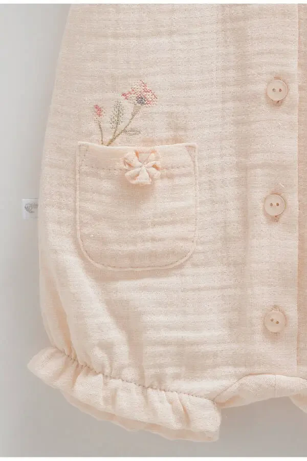 GIRL BABY ROMPER 100% COTTON DOUBLE POCKET FLOWER DETAILED 2025 SUMMER SEASON - 3