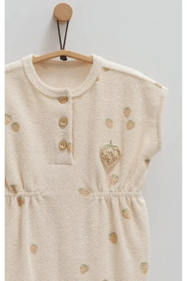 GIRL BABY ROMPER 100% COTTON STRAWBERRY PATTERNED WITH SNAPS FROM THE BOTTOM 2025 SUMMER SEASON - 2