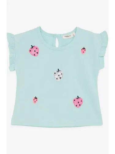 Girl Baby T-Shirt Sequin Colorful Strawberry Print Aquamarine (1.5 Age)-Turquoise - 1