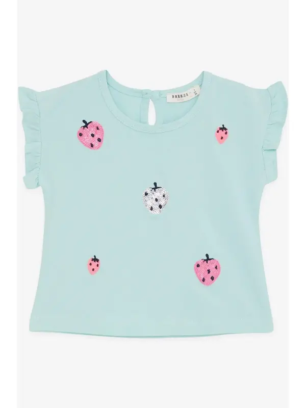 Girl Baby T-Shirt Sequin Colorful Strawberry Print Aquamarine (1.5 Age)-Turquoise - LC WAIKIKI