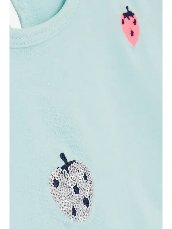 Girl Baby T-Shirt Sequin Colorful Strawberry Print Aquamarine (1.5 Age)-Turquoise - 4