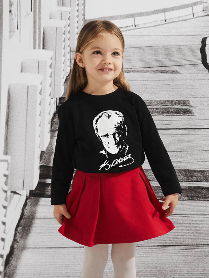 Girl Baby T-Shirt with Atatürk Print, Round Neck - 4