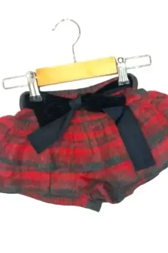 Girl Baby Woven Plaid Belted Skort-RED - GENEL MARKALAR (1)