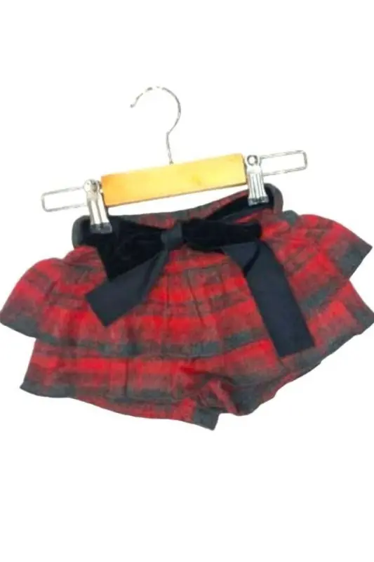 Girl Baby Woven Plaid Belted Skort-RED - 3