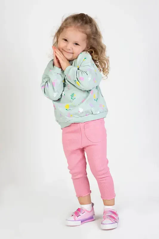 Girl Baby&Kids Two Thread Fabric Medium Thickness Knitted Basic Tracksuit-Green - HARİKA KİDS