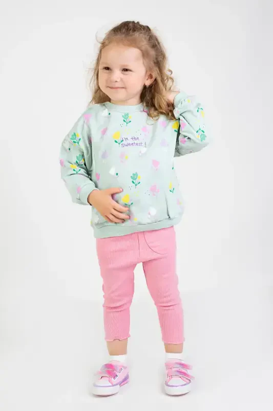 Girl Baby&Kids Two Thread Fabric Medium Thickness Knitted Basic Tracksuit-Green - 2