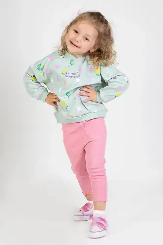 Girl Baby&Kids Two Thread Fabric Medium Thickness Knitted Basic Tracksuit-Green - 3