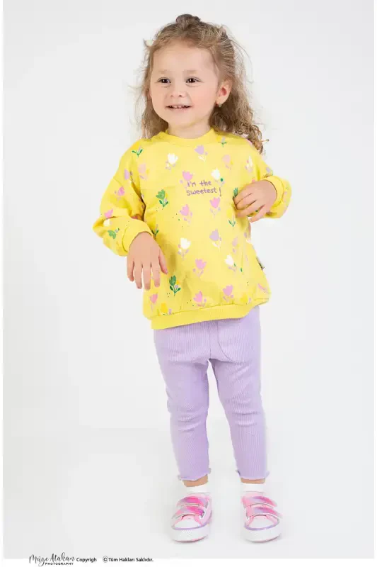 Girl Baby&Kids Two Thread Fabric Medium Thickness Knitted Basic Tracksuit Set-Yellow - 1