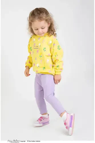 Girl Baby&Kids Two Thread Fabric Medium Thickness Knitted Basic Tracksuit Set-Yellow - HARİKA KİDS (1)