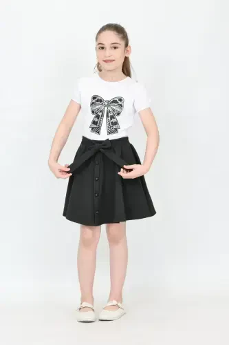 Girl Bow Pattern Embroidered Black Button Detail Skirt Suit April 23 October 29 Show Outfit-Black Black3 - AMAZON EV (1)