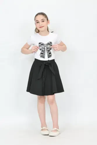 Girl Bow Pattern Embroidered Black Button Detail Skirt Suit April 23 October 29 Show Outfit-Black Black3 - 3