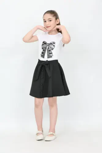 Girl Bow Pattern Embroidered Black Button Detail Skirt Suit April 23 October 29 Show Outfit-Black Black3 - 4