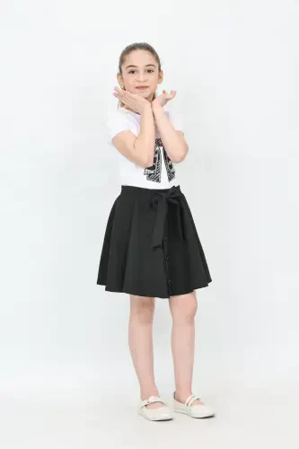 Girl Bow Pattern Embroidered Black Button Detail Skirt Suit April 23 October 29 Show Outfit-Black Black3 - 5