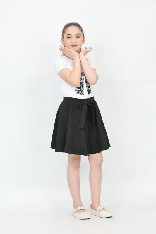 Girl Bow Pattern Embroidered Black Button Detail Skirt Suit April 23 October 29 Show Outfit-Black Black3 - 5