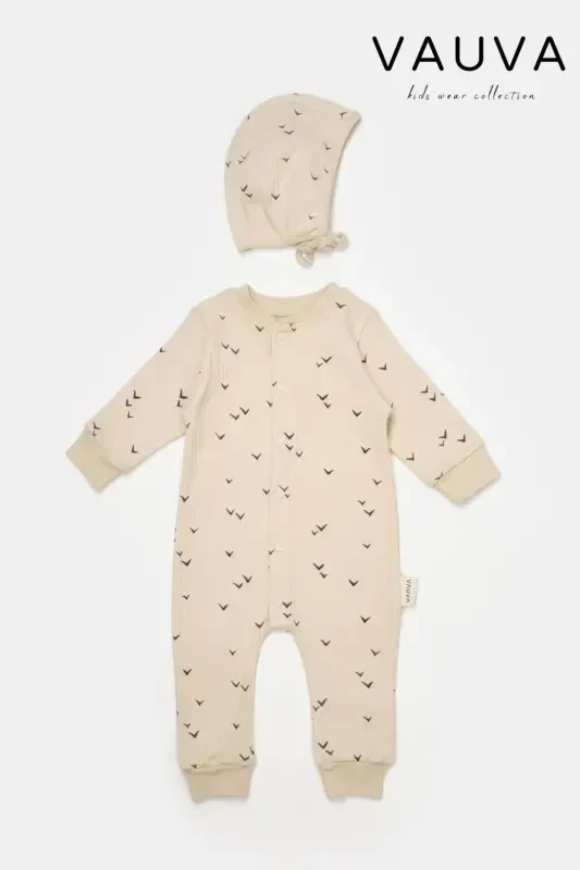 Girl Boy Baby Jumpsuit - 3-24 Months - Seasonal Jumpsuit with Hat-BROWN - 1