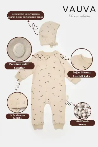 Girl Boy Baby Jumpsuit - 3-24 Months - Seasonal Jumpsuit with Hat-BROWN - 2