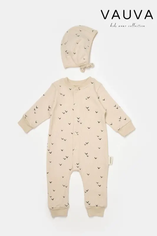 Girl Boy Baby Jumpsuit - 3-24 Months - Seasonal Jumpsuit with Hat-BROWN - 1