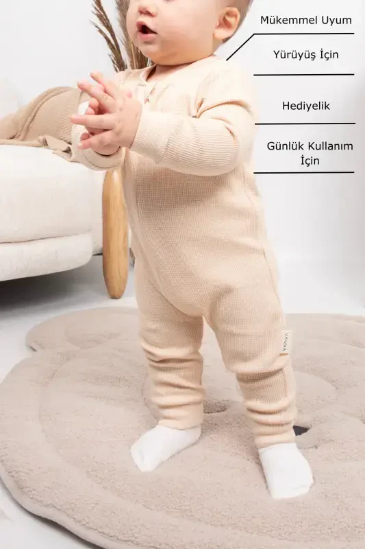 Girl Boy Baby Jumpsuit - 3-24 Months - Seasonal long sleeve Jumpsuit-MILK COFFEE - 2