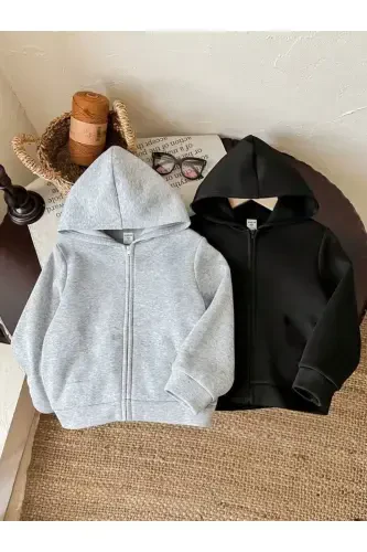 Girl-Boy Child 2-Pack Black-Gray Zippered Cardigan-blackgray - 1