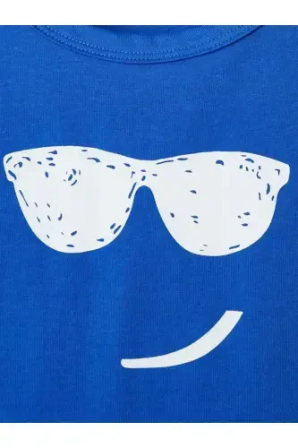 Girl-Boy Child Sax Blue Cool Printed Sleeveless T-Shirt-Short Set-saxblue1 - 3