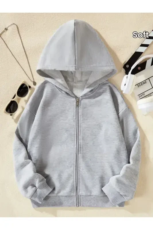 Girl-boy Child Unprinted Hooded Cardigan Sweatshirt (New Product) 1 Piece Tir-3 - BAXIA