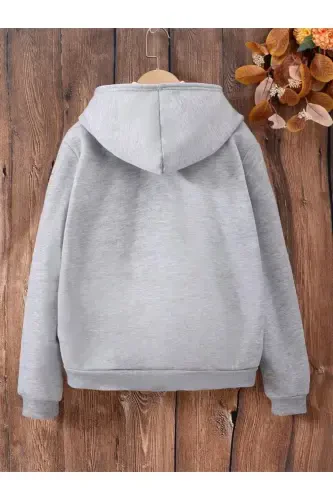 Girl-Boy Kids Grey Cardigan with Zipper and Fleece-GREY - 4