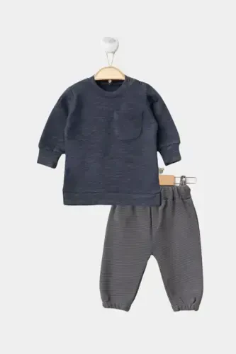 Girl Boy Newborn Baby 100% Cotton Sport Sweatshirt and Pants Casual 2-Piece Set-Smoked - 1