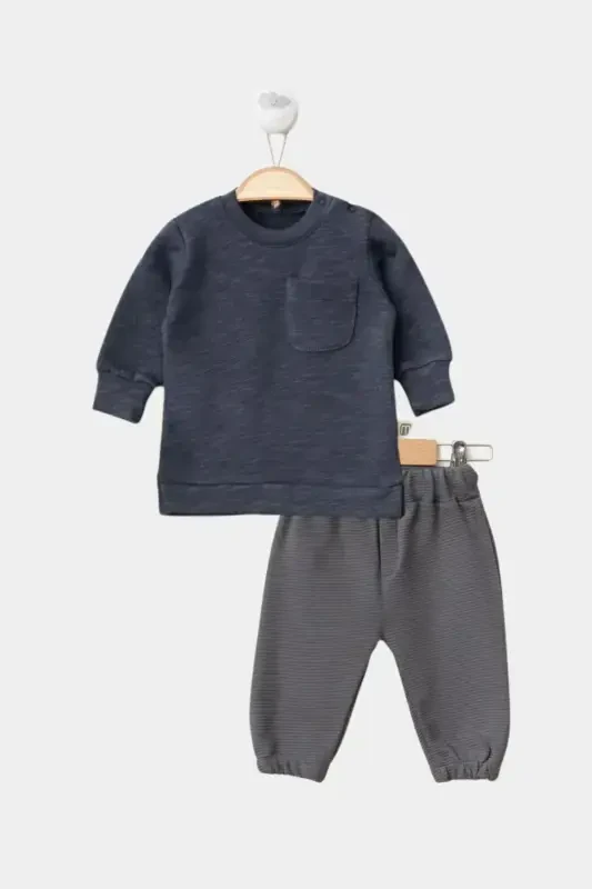 Girl Boy Newborn Baby 100% Cotton Sport Sweatshirt and Pants Casual 2-Piece Set-Smoked - MINYTRENDY