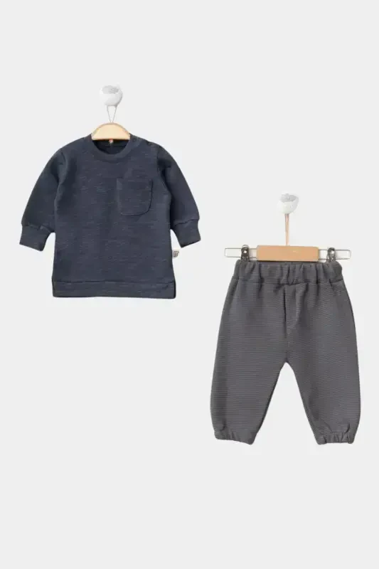 Girl Boy Newborn Baby 100% Cotton Sport Sweatshirt and Pants Casual 2-Piece Set-Smoked - 2