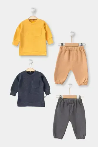 Girl Boy Newborn Baby 100% Cotton Sport Sweatshirt and Pants Casual 2-Piece Set-Smoked - 5