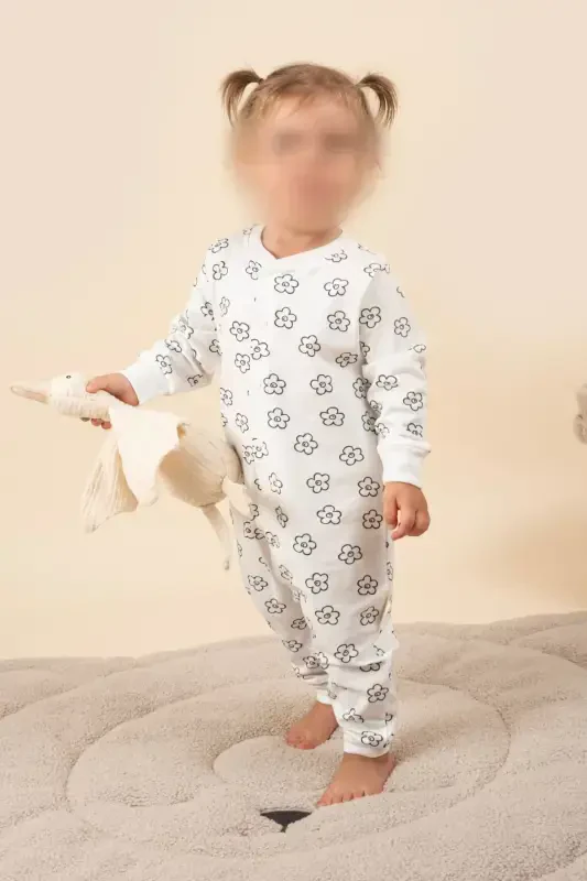 Girl Boy Printed Baby Kids Jumpsuit Seasonal Long Sleeve Elastic Jumpsuit-Floral 2 - VAUVA