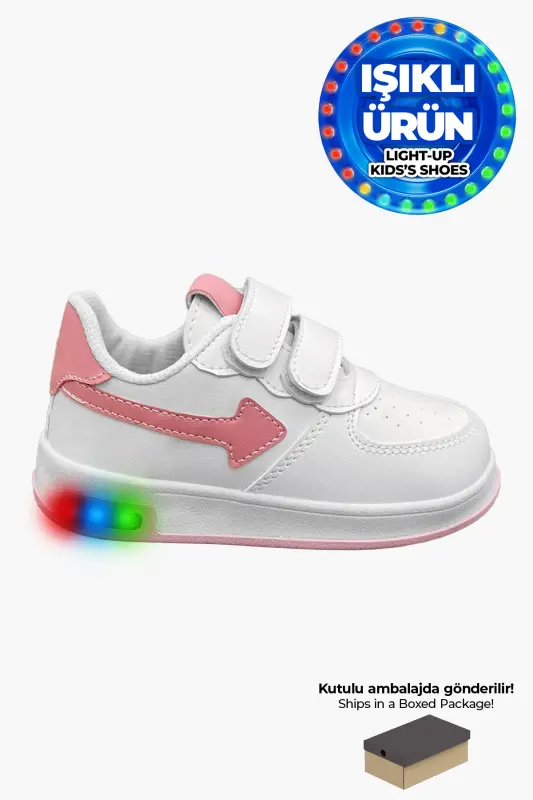 Girl Child Baby Shoes Comfortable Orthopedic Breathable White Pink Girl Child Light-Up Sneakers-White Pink - 1