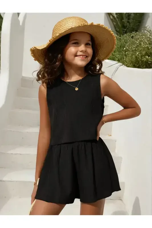 Girl Child Black Bürümcük Fabric Set-Blackhh11 - LOUİSA