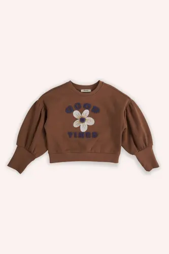 Girl Child Embroidered Camel Sweatshirt - 3