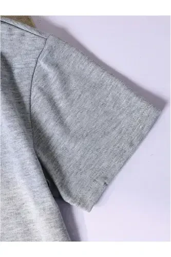 Girl Child Gray Periodt Printed Knitted Shorts T-shirt Set-GRAY - 3