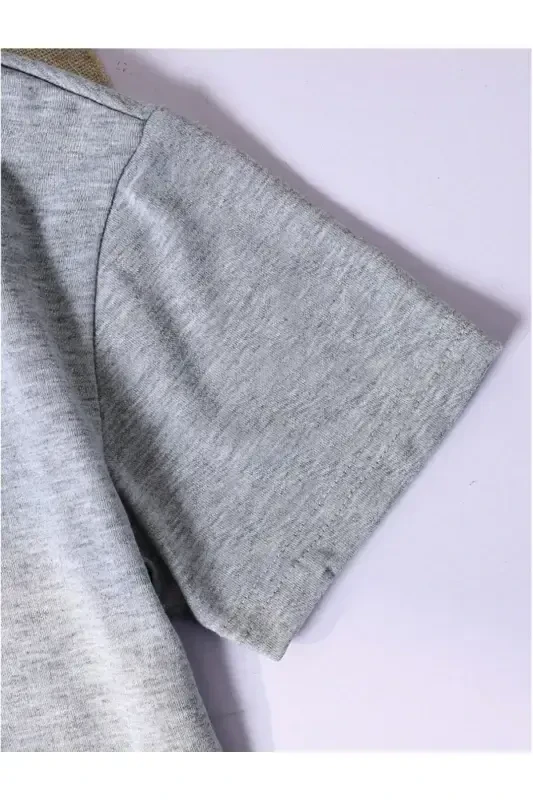 Girl Child Gray Periodt Printed Knitted Shorts T-shirt Set-GRAY - 3