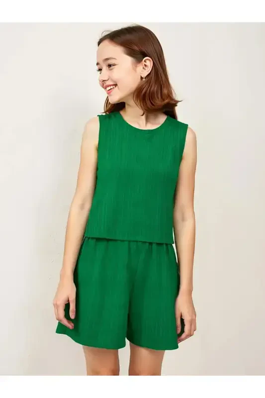 Girl Child Green Crepe Fabric Top-Bottom Set-Green1 - 1