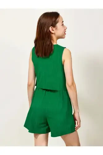 Girl Child Green Crepe Fabric Top-Bottom Set-Green1 - 3