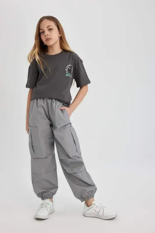 Girl Child Parachute Cargo Cotton Pants B5042A824SM-Gray - 5