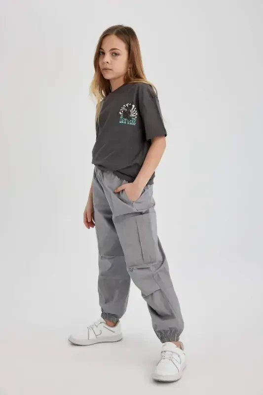 Girl Child Parachute Cargo Cotton Pants B5042A824SM-Gray - 6