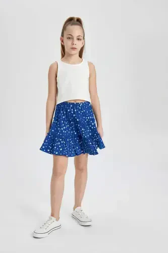 Girl Child Patterned Crumpled Skirt B4460A824SM-Blue - 1