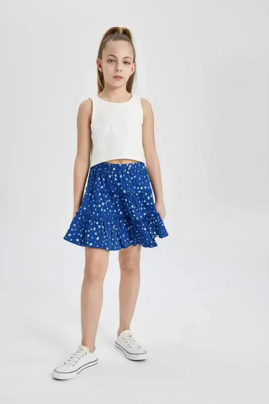 Girl Child Patterned Crumpled Skirt B4460A824SM-Blue - 1