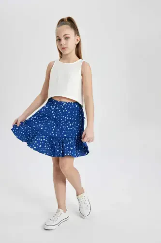 Girl Child Patterned Crumpled Skirt B4460A824SM-Blue - DEFACTO (1)