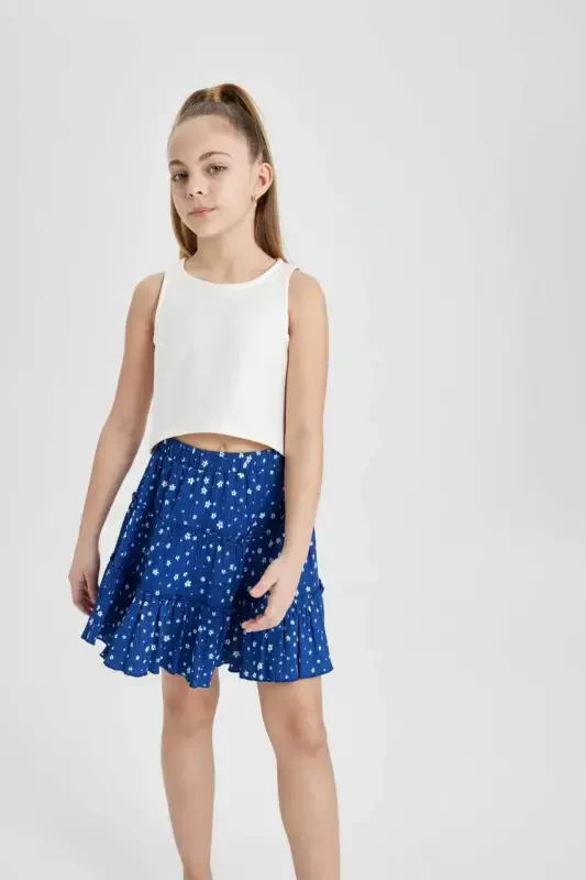 Girl Child Patterned Crumpled Skirt B4460A824SM-Blue - 3