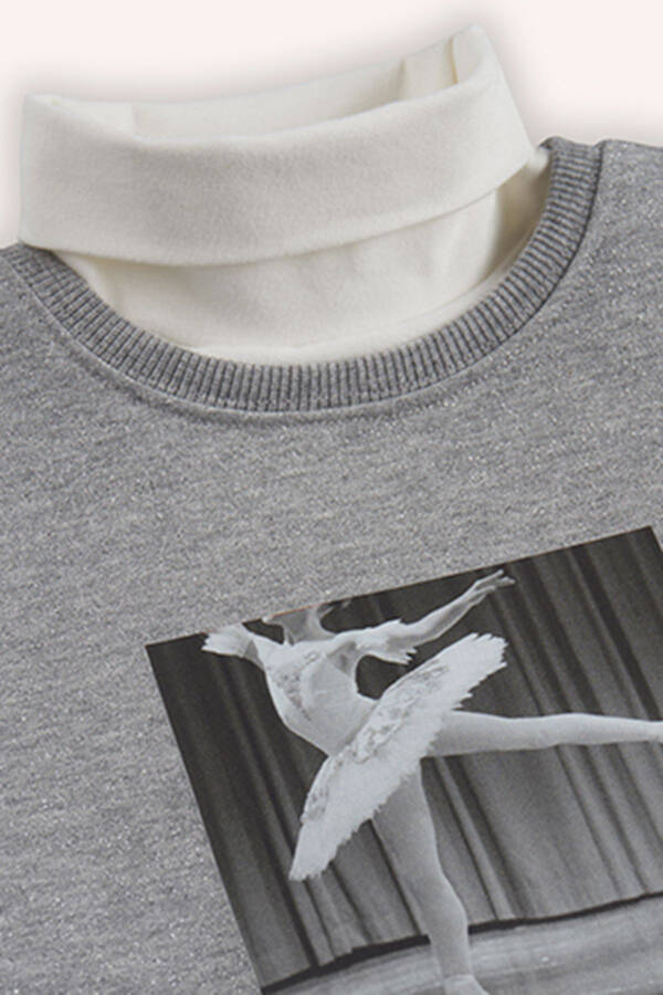 Girl Child Print Detailed Gray-Melange Sweatshirt - 5