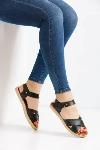 Girl Child Velcro Orthopedic Insole Summer Sandal Model - Black-black strap - 1