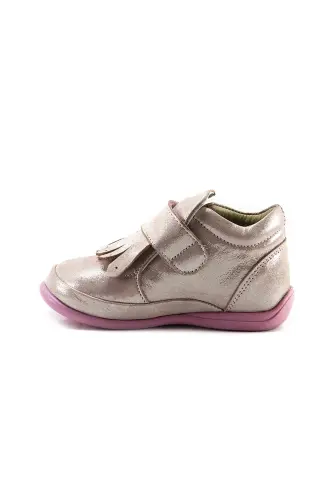 Girl Kids Powder Glittery Leather Orthopedic Supported First Step Boot-Powder - 4