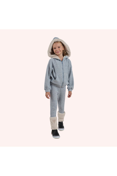 Girl Kids Soft Textured Zippered Blue Sweatshirt - 1